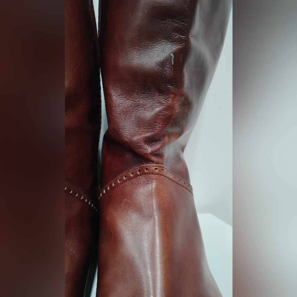 Salvatore Ferragamo Chestnut Brown Leather Tall Heeled Boots - Picture 16 of 16